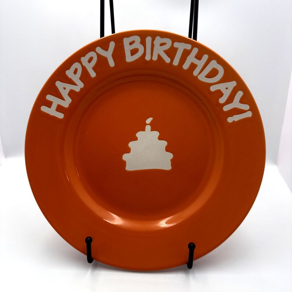 RARE! Love You Plates "HAPPY BIRTHDAY" Orange Ceramic Glazed 11" Plate NEW
